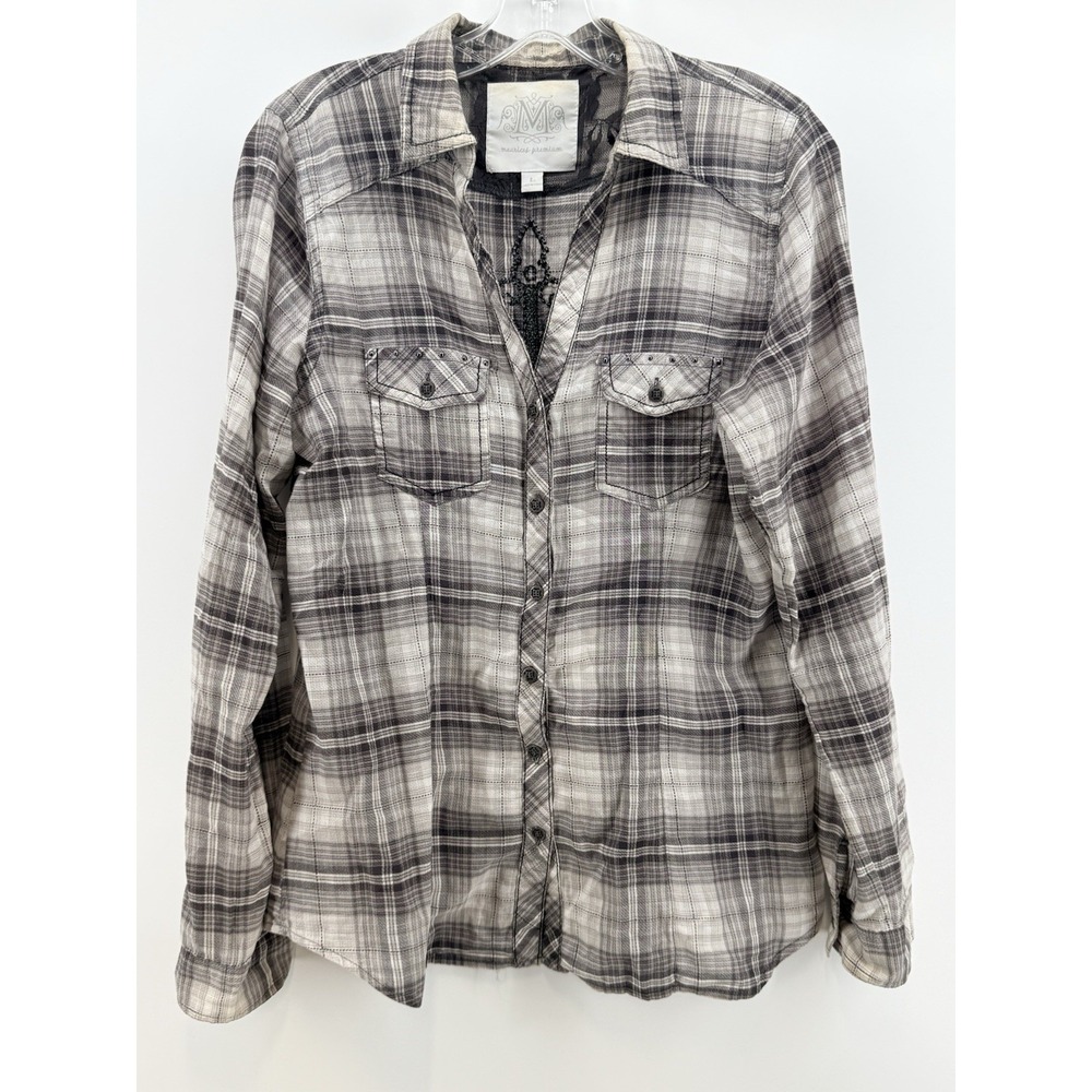 Women's Long Sleeve Black&White Plaid Maurice's Premium Button Up Sz Large